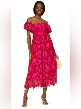 ML Monique Lhuillier Off the Shoulder Midi Dress size 2